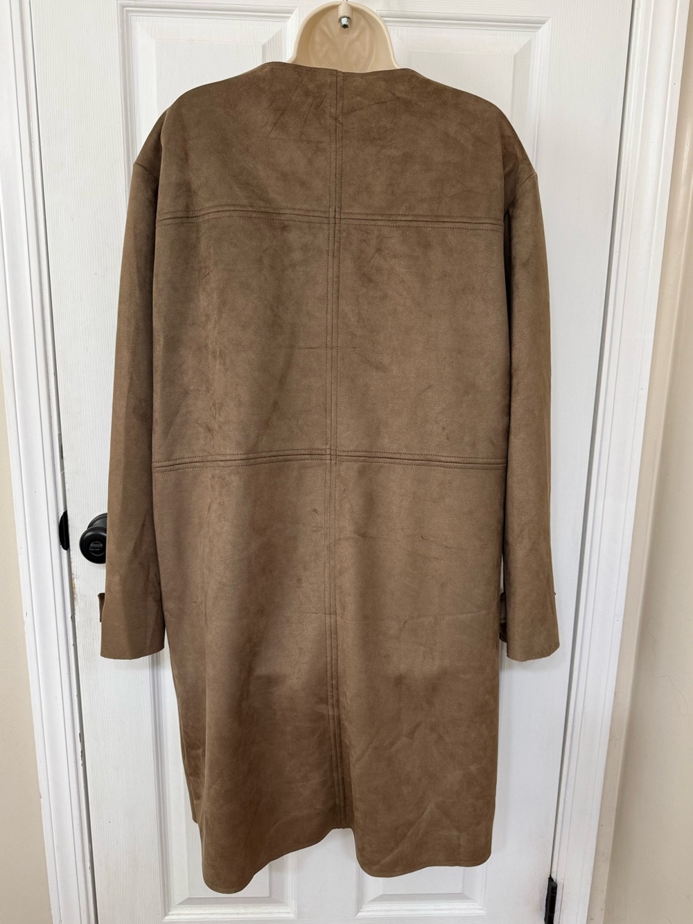 Philosophy Faux Suede Duster Coat Brown Snap Front Topper Jacket XL - Picture 4 of 13